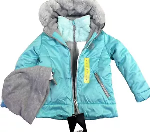 Gerry Kids' 3 Pc Puffer Set 2 Jackets and Hat Capri/Teal Faux Fur Trim (Size 5) - Picture 1 of 11