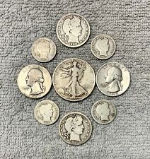 Lot of 9 U.S. junk old coins, 90 % silver, 1 half + 4 quarters + 4 dimes.