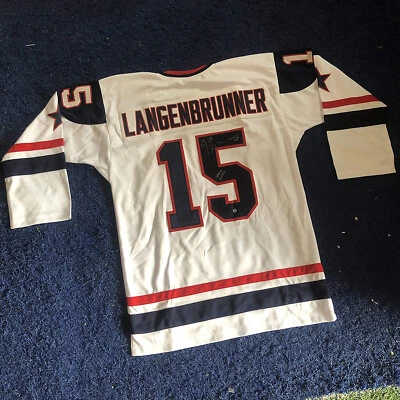 Camiseta deportiva de hockey firmada por Jamie Langenbrunner #15 del equipo de Estados Unidos (A.P.E. Certificado de autenticidad) Foto 1 de 4
