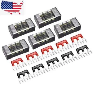 5 Sets 3-Position 600V 15A Dual Row Screw Terminal Blocks & Pre-Insulated Strip - Picture 1 of 9