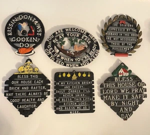 Menge 6 Vintage Amish Metall Untersetzer Wandbehänge Kitschy Bauernhaus Humor - Bild 1 von 11
