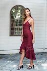 TWO SISTERS Valentina Red Guipure Lace Hi-Lo Fishtail Midi Cocktail Dress Size 8