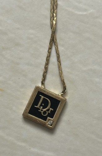 Collana Christian Dior Vintage CD Logo Oro Nero Quadrata Autentica (f)