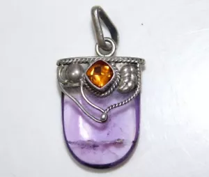 Artistico 925 Argento Sterling Violetto Viola Ametista Topazio Beige Ciondolo 1d - Foto 1 di 7
