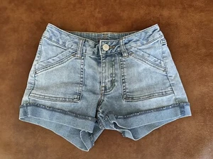 Justice Jean Shorts Girl Size 8 Regular Cuffed Hem Flap Back Pocket (I30) - Picture 1 of 4