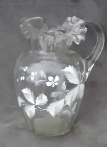 LOVELY ANTIQUE VICTORIAN MARY GREGORY GLASS JUG FRILLY 1880S ORNATE VASE/ BLOWN - Picture 1 of 9