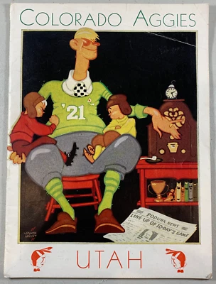 1931 CSU Colorado Aggies vs Utah Utes Football Program Vernon Grant Art Cover - Image 1 of 4