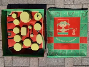 vintage unused MCM French 1960s yellow enamel child doll cookware set in box - Picture 1 of 8