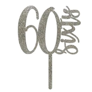 Cake Topper Pick Make A Wish Silber Glitzer Zahl 60 Acryl Cupcake Deko - Bild 1 von 1