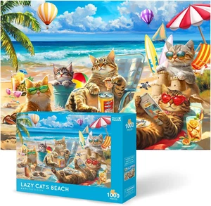 Lazy Cats Beach Puzzles for Adults 1000 Pieces - Jigsaw Puzzles for Relaxing - Picture 1 of 12