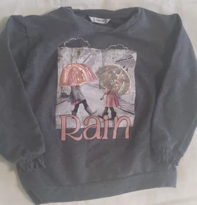 Mayoral Size 5 / 110 cm Girls Gray Cotton Blend Sweater with art print "Rain" - Picture 1 of 5