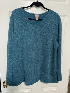 Chico's v-neck pullover, turqoise, long sleeve, textured knit, 3/xl - Picture 1 of 3