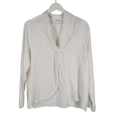 Blusa feminina LNA branca manga longa drapeada torcida frente M mínimo silencioso luxo - Imagem 1 de 4