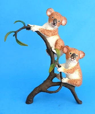 Cute Koala Bears Climbing A Tree Franklin Mint Figurine 1988 Australia Wildlife - Image 1 of 4