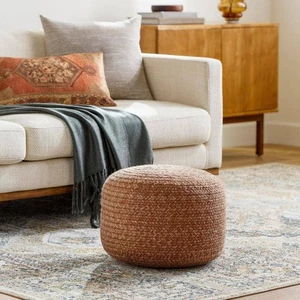 Livabliss Entwined Orange Modern 18 in. L x 18 in. W x 12 in. H Polyester Pouf - Picture 1 of 4