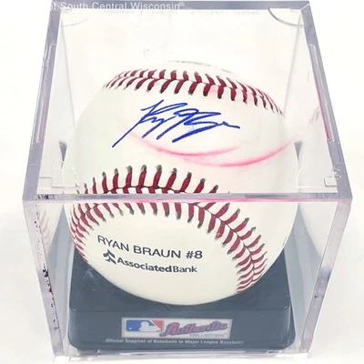 Firmado Ryan Braun #8 Retirado MLB Béisbol Oficial En Vitrina Foto 1 de 4