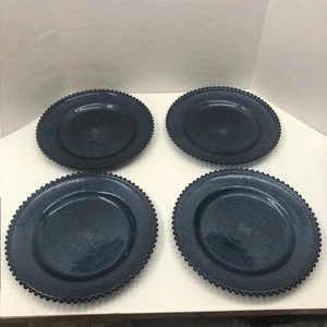 Cross-stitch Pattern Glass Charger 13" Dinner Plate W/ Beaded Rim Set of 4 NIOB - Picture 1 of 9