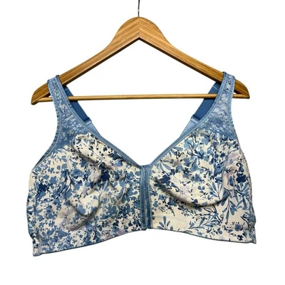 Catherines Womens Bra 50DD White Blue Floral Pullover Front Clasp Comfort - Image 1 of 4