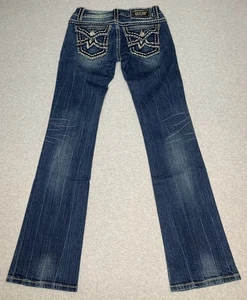 Miss Me Jeans Womens 28 Blue Denim Irene Boot Low Rise Flap Pocket Designer EUC - Picture 1 of 12