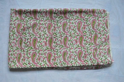Hand Block Paisley Print 100%Cotton 1 Yard Fabric NO TARRIF CHARGES 100%✅ZK_161 - Image 1 of 4