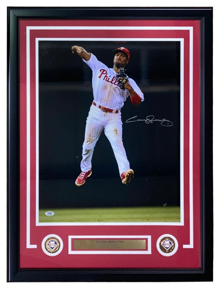 Jimmy Rollins Signed Framed 16x20 Philadelphia Phillies Fielding Photo PSA Holo - Image 1 of 2