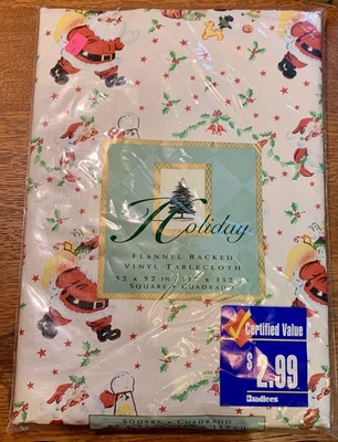 Nuevo en Paquete Mantel Vintage Navidad Papá Noel Franela Respaldo 52" Square Town & Country Foto 1 de 3