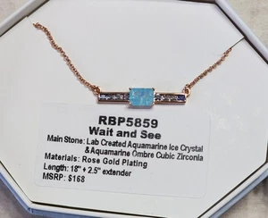 Ring Bomb Party RBP5859 'Wait and See' Aquamarine Ice Crystal on RG Bar Necklace - Picture 1 of 2