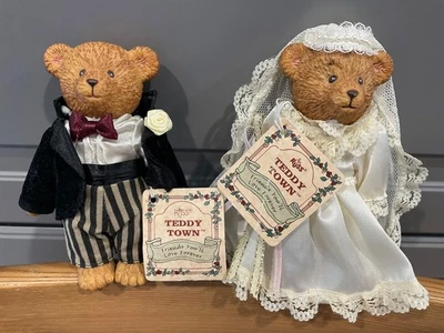 Vintage Russ Teddy Town Bears Collection Jointed Figurines Bride & Groom 12cm - image 1 of 4