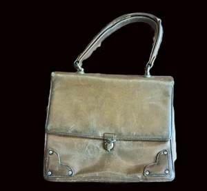 Vintage Distressed Brown Leather Handbag / Top Handle Purse Retro Style cca 1960 - Picture 1 of 3