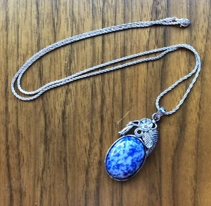 Large White Gold Plated Sodalite Pendant w/ Italian 24” Sterling Silver Chain - Picture 1 of 6