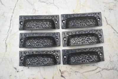 Викторианская чугунная ручка для чашек деревенский шкаф кухонный ящик ручка 6 шт. - Изображение 1 из 4