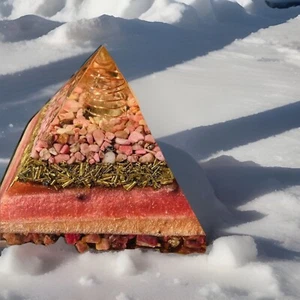 XXL EMF Protection Pyramid Crystal Resin Pink Rhodonite Rhodochrosite - Picture 1 of 3