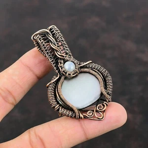 Black Mother Of Pearl Wire Wrapped Pendant Handcrafted Copper Ethnic 2.68" - Picture 1 of 6
