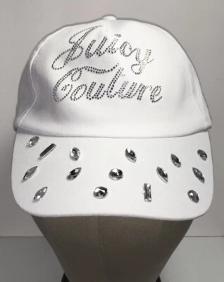 JUICY COUTURE BLING RHINESTONE WOMENS WHITE BALL CAP HAT Adjustable  NWT - Image 1 of 4