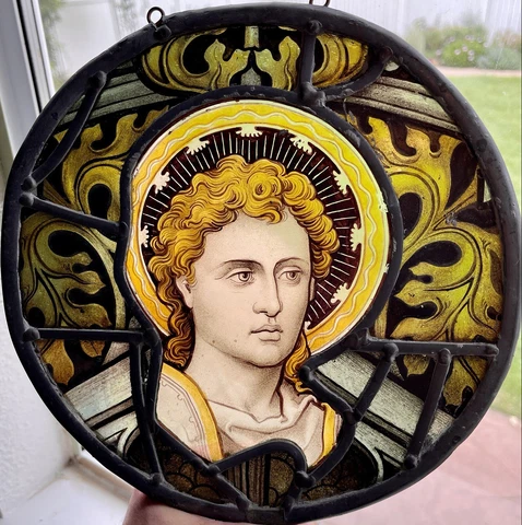 Antique French Church Stained Glass Window Panel Christ Gothic 19th Century Cover