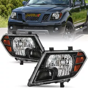 For 2009-2021 Nissan Frontier Truck Black Headlights Headlamps Left & Right Pair - Picture 1 of 8