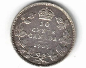 CANADA 1903H 10 CENTS DIME KING EDWARD VII STERLING SILVER CANADIAN COIN - Picture 1 of 3