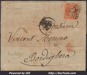 FRANCE N° 48 SUR LETTRE POUR BORDIGHERA ITALIE GC 2240 MARSEILLE DU 24/04/1871 - Picture 1 of 2