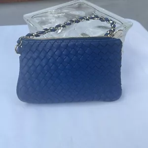 Deux Lux FAUX LEATHER Wristlet Wallet Blue Woven Large Clutch Bag Purse - Picture 1 of 5