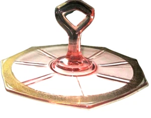Vintage Rosa Vertiefung Glas Bonbon Bon Schale Mittelgriff 10" - Bild 1 von 9