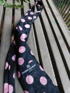 PIERRE BALMAIN Paris France PINK POLKA DOT BLACK mens LONG SILK TIE new 55" - Picture 1 of 1