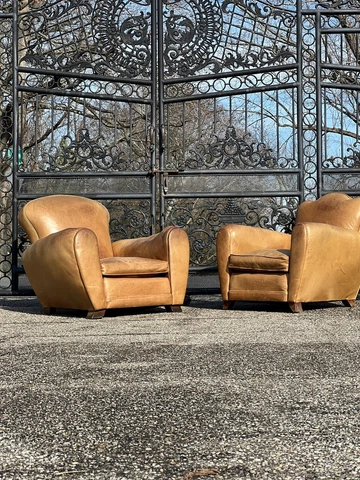 Pair of Vintage 1920’S French Leather Club Chairs Cover