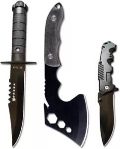 3 Piece Small Survival Camping Axe Outdoor Hunting Fixed Knife Set Tool (Type-1) - Picture 1 of 6
