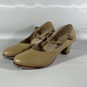 Capezio #550 Jr Footlight  Size 6.5 Tan Heel Staccato Selva Jingle Tap Shoes