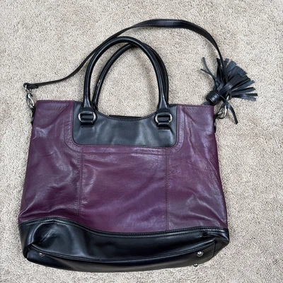 Bolsa Tignanello Roxa Preta Bolsa Tote Couro Clássica Carreira Viagem Bolsa Casual - Imagem 1 de 4