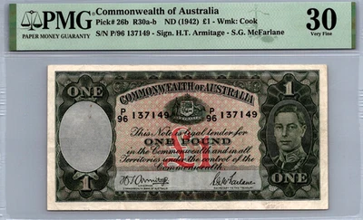 Australia 1 Pound 1942 PMG 30 VERY FINE Pick# 26b - Image 1 of 3