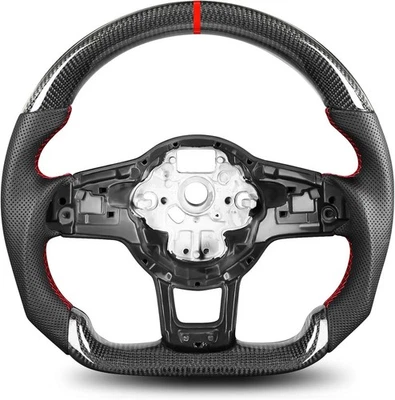 Real Carbon Fiber Steering Wheel For Volkswagen Golf MK7 GTI/R 2015-2020 RED - Image 1 of 4