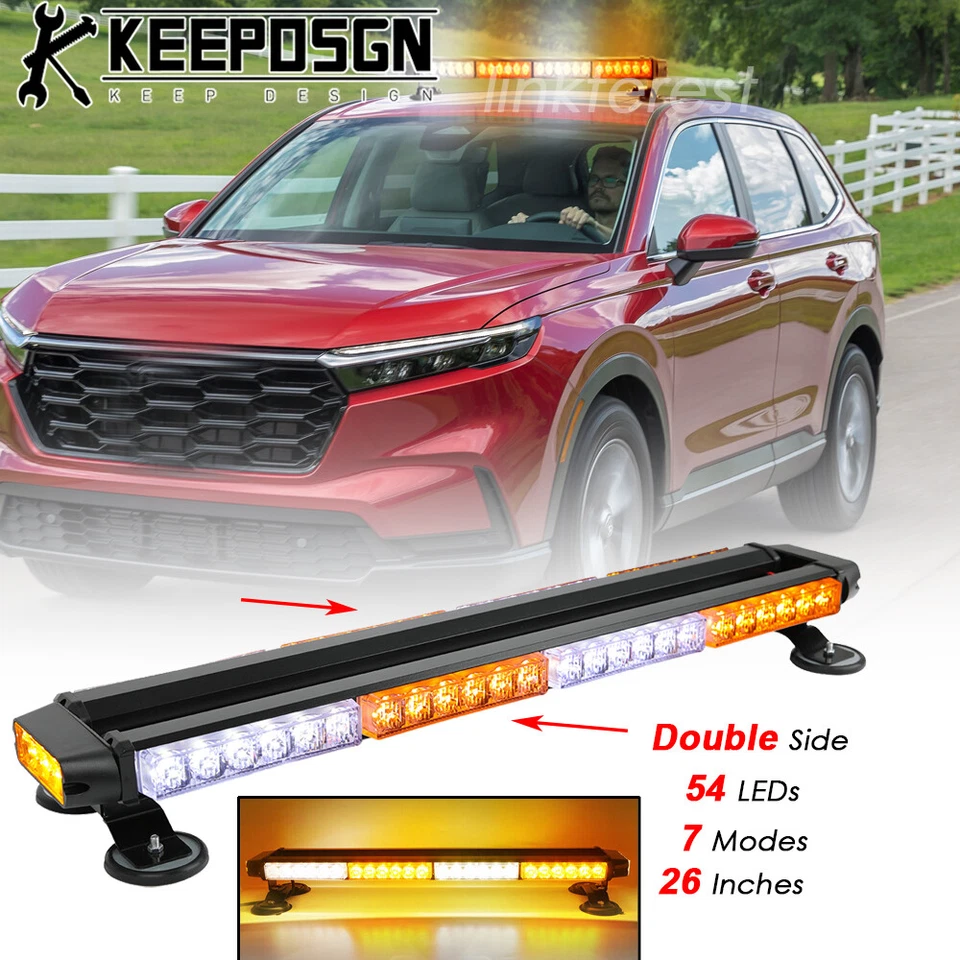 For Honda CR-V 26‘’ LED Rooftop Warning Emergency Strobe Lights Bar White Amber - Imagem 1 de 4