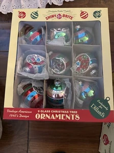 9 Christopher Radko Shiny Brite Recessed Indent Ornaments & Box - Picture 1 of 1