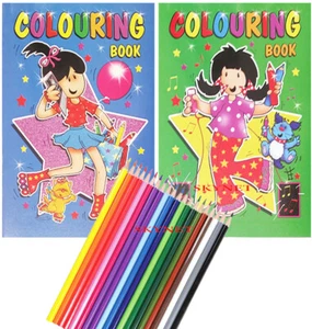 2 x A4 COLOURING BOOK BOOKS Children Kids + 20 Colouring Pencils - Picture 1 of 11